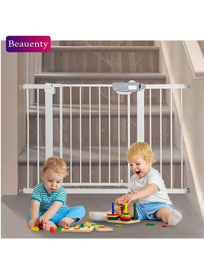 بيوينتي بوابة أطفال أمانية تُغلق تلقائياً، مع بوابة أطفال عريضة جداً مُرفق بها مجموعة تمديد 30 سم، مناسبة بحد أقصى لمسافة 114 سم، بوابات أمان للسلالم والعتبات، سهلة التركيب. - Image 1